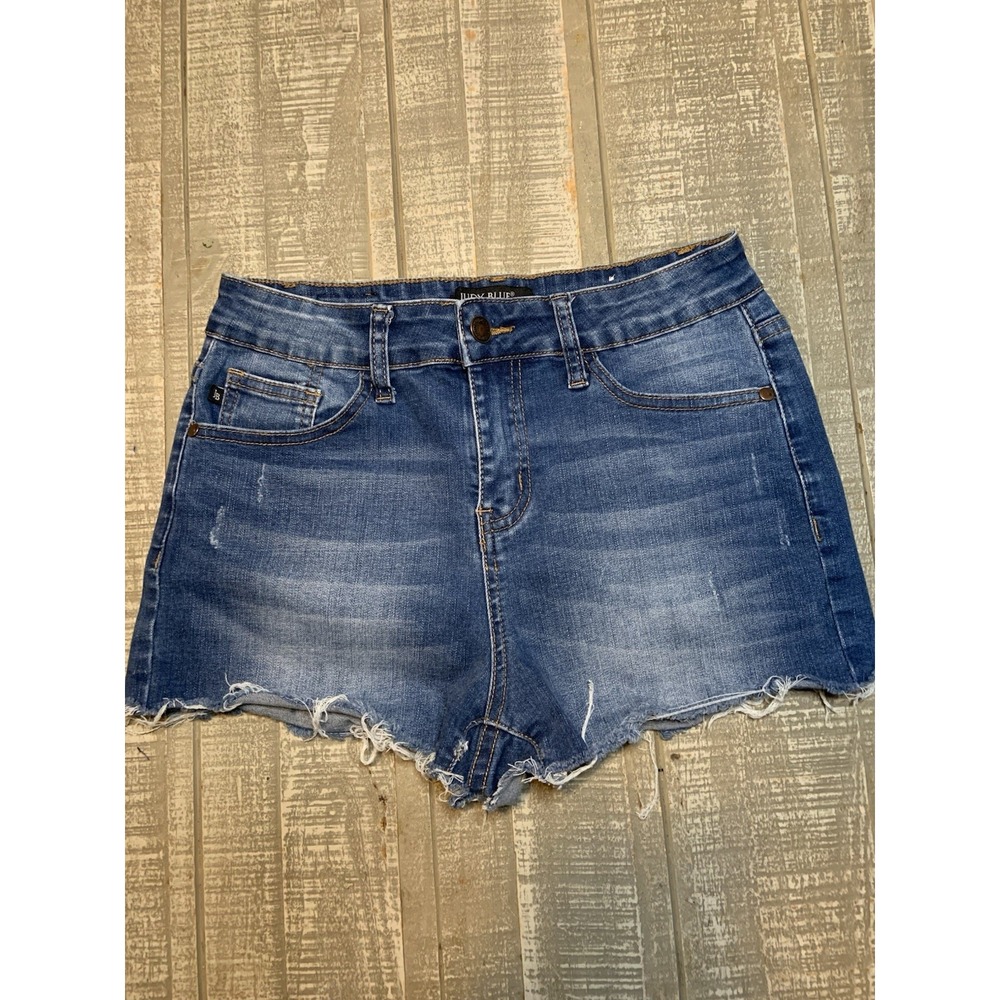 Judy Blue Medium Wash Frayed Hem Denim Jean Shorts
